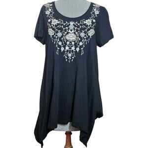 Black Cotton Embroidered Embellished Tee Shirt Size Small